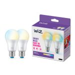 Pack duo 2x WiZ Smart LED E27 Poire Dépolie 8W 806lm | Meilleur Rendu Des Couleurs - Dimmable - Équivalent 60W