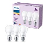 Lot 3x Philips Ampoule LED E27 Poire Dépolie 8W 806lm - 827 Blanc Très Chaud